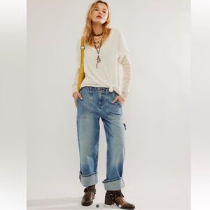 NWOT We The Free Free People Major Leagues Mid Rise Cuffed Crop Jeans Relaxed